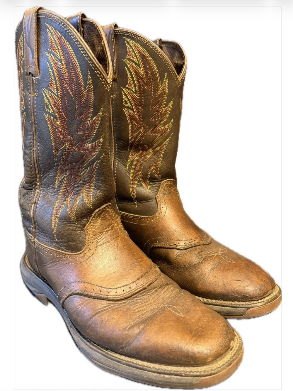 Cabela's Big Casino Round-Toe Western Leather Boots Size 9-1/2 Tobacco/Hickory